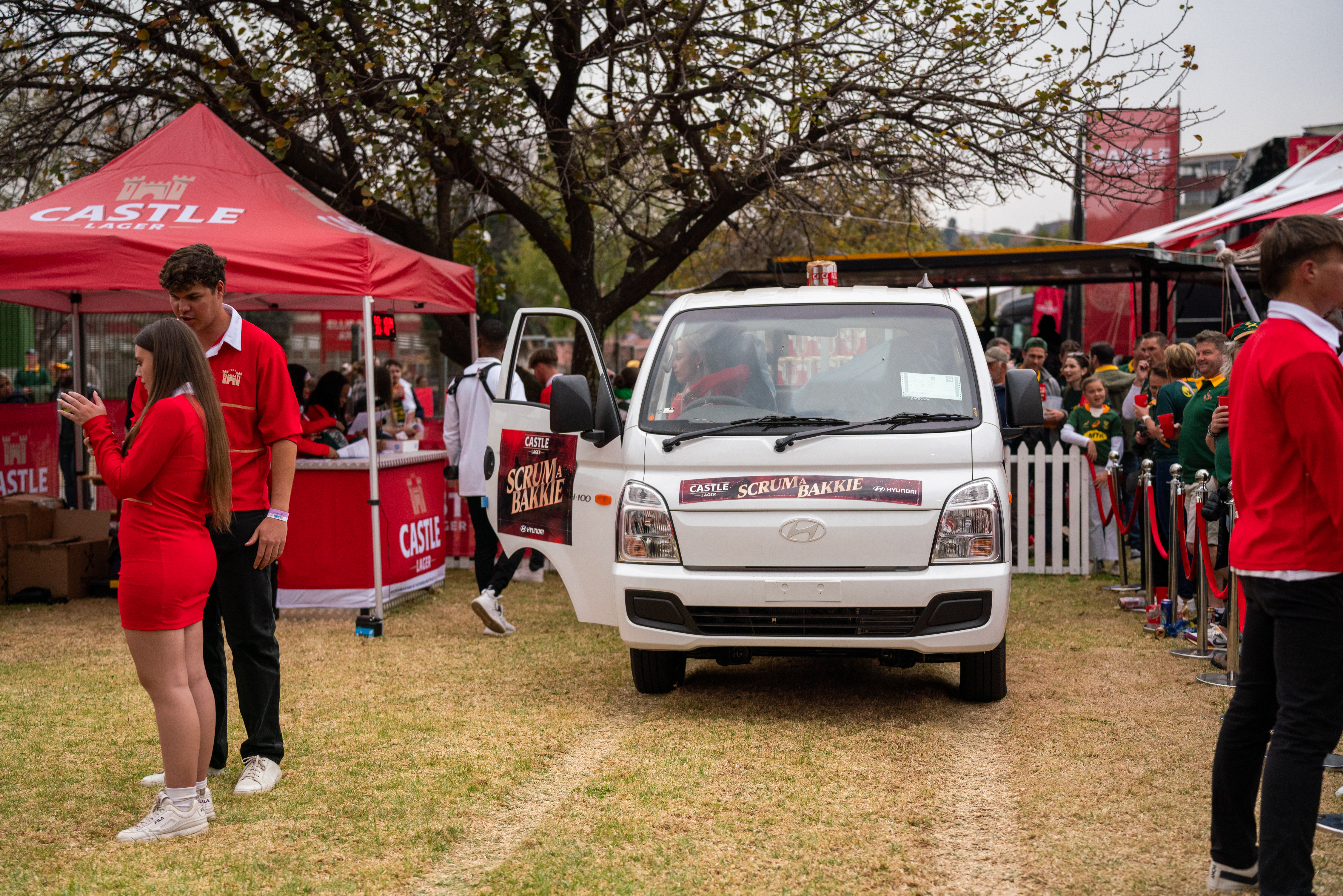 Professional Castle Lager branded flags and banners on display at South African event